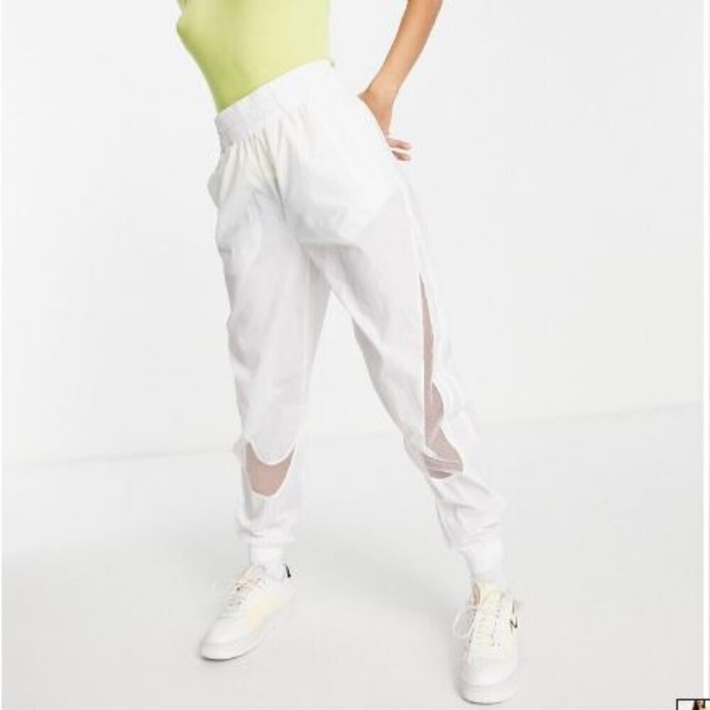 Nike Air Max Windbreaker Track Jogger Pants with Mesh Swoosh, White, Size Small - Picture 13 of 13